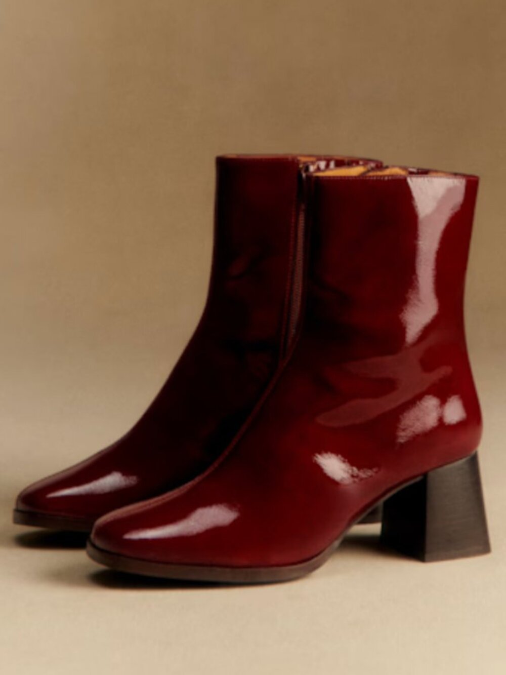 Sezane Burgundy Patent Ankle Boots